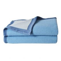 Couverture laine Woolmark double face - Bleu azur - Laine - Home Maison