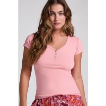 Hunkemöller Haut de pyjama à manches courtes Henley Rose