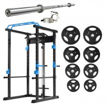Squat Rack and Tri Weights Set With 7ft Barbell | Warrior - Blue - 100KG