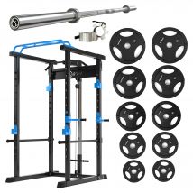 Squat Rack and Tri Weights Set With 7ft Barbell | Warrior - Blue - 150KG