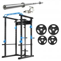 Squat Rack and Tri Weights Set With 7ft Barbell | Warrior - Blue - 30KG