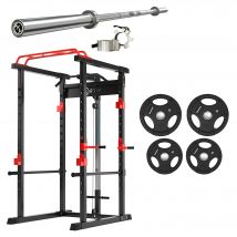 Squat Rack and Tri Weights Set With 7ft Barbell | Warrior - Red - 30KG
