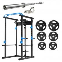 Squat Rack and Tri Weights Set With 7ft Barbell | Warrior - Blue - 60KG