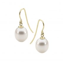 White Pearl Yellow Gold Drop Earrings