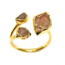 Gold Vermeil Herkimer Diamond Triple Ring - UK V - US 10.75 - EU 64