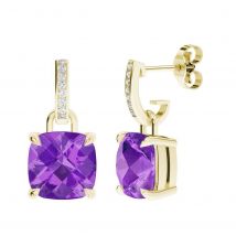 Amethyst 9kt Yellow Gold And Diamond Drop Earrings