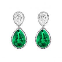 Emerald Diamond Earrings - Pear