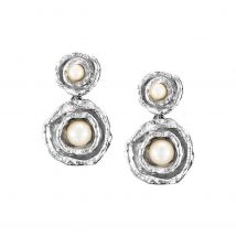 Cornish Double Cup Drop Sterling Silver Designer Handmade Pearl Earrings