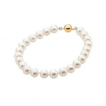 White Pearl Necklace With Yellow Gold Clasp
