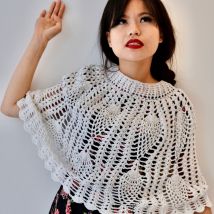 Hand Crocheted Lace Leaves Cape