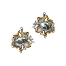 White & Yellow Gold Pearl Flower Eden Stud Earrings | Chekotin Jewellery
