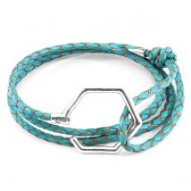Turquoise Blue Storey Silver & Braided Leather Bracelet