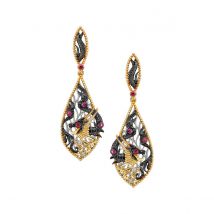 Gold, Diamond & Ruby Fire Element Dragon Drop Earrings | Chekotin Jewellery