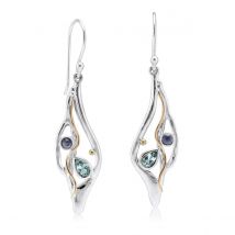 Sterling Silver Blue Topaz & Cabochon Iolite Drop Earrings