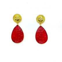 22kt Gold Plated Carved Stone Earrings