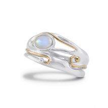 Sterling Silver Moonstone & Gold Wire Statement Ring - UK M - US 6.25 - EU 52.5