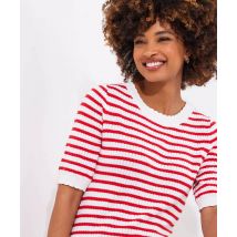 Women's Lucie Stripe Short Sleeve Knitted Top - Size 12 - Red - by Joe Browns