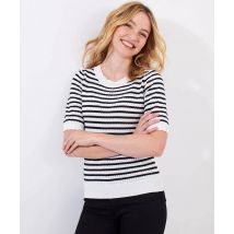 Women's Lucie Stripe Short Sleeve Knitted Top - Size 18 - Black - by Joe Browns