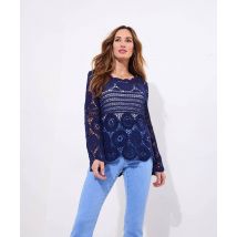 Women's Boho Summer Navy Long Sleeve Crochet Jumper - Size Small - by Joe Browns