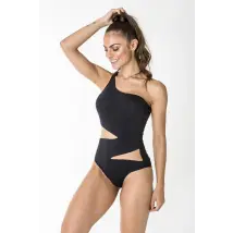 Black One Piece Swimsuit with Front Cutouts -  Eco Friendly - by Mar Egeu