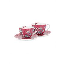 PIP STUDIO Cappuccinotassen Set mit Untertasse 2er 280ml Flower Festival Dark Pink beere
