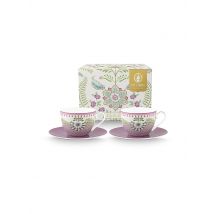 PIP STUDIO Cappuccino Tassen mit Untertassen 2er Set  LILY & LOTUS 280ml lila