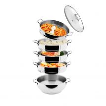 BEM Dampfkocher aus Edelstahl 18/10 mit Glasdeckel, Induktion geeignet 6-tlg. 30 cm