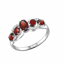 Schöner Damenring aus 925 Silbe mit Granaten und Zirkonia, Frontbreite ca. 7 mm