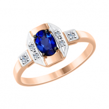 Schöner Damenring, Russisches Rotgold 585, mit Saphir HTS - Größe ca. 6x4 mm, und 6 Brillanten 0,015 ct. WSI, Breite ca. 9 mm