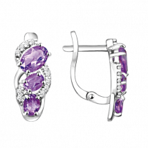 Schöne Ohrringe, Silber 925, mit 6 Amethysten und 22 Zirkonia, Höhe ca.17 mm