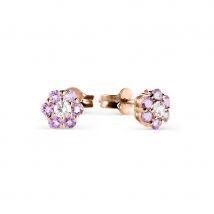 Ohrstecker, Russisches Rotgold 585, mit Zirkonia und Amethysten, Durchmesser ca. 6 mm