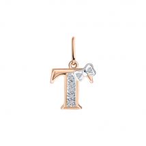 Buchstabenanhänger "T" aus 585er Rotgold / Weißgold mit Zirkonia, Höhe ca. 17 mm