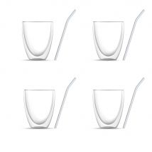 8-er Set: Vier Doppelwandige Cappuccino Gläser (je 330 ml) & vier Glasstrohhalme