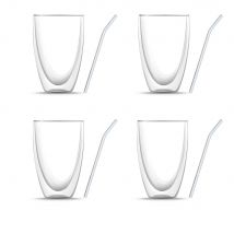 8-er Set: Vier Doppelwandige Latte Macchiato Gläser (je 440 ml) & vier Glasstrohhalme