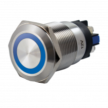Bouton Poussoir Acier Inox D 19 Mm Halo Bleu 12v Ac/dc Contact No+nc (v)