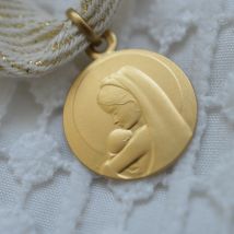 Médaille de Baptême en Or - Médaille Mère sainte - Laudate