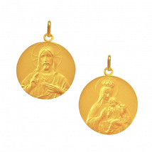 Médaille de Baptême en Or - Médaille Scapulaire Sacré Coeur et Vierge Couronnée - Laudate