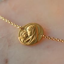 Médaille Vierge à l'enfant rayonnant - En Or - Laudate