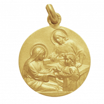Médaille de Baptême Médaille de baptême Sainte Famille à l'atelier - En Or - Laudate