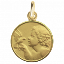 Médaille de Baptême Médaille de baptême Ange à la colombe - En Or - Laudate