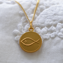 Médaille de Baptême Médaille de baptême Symbole Poisson Ictus - En Or - Laudate