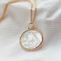Médaille de baptême Vierge à l'Enfant rayonnant nacre - En Or - Laudate