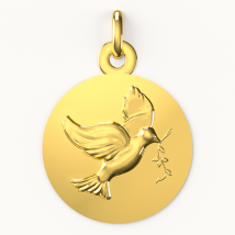 Médaille de baptême Colombe - En Or - Laudate