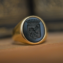 Chevalière Or Jaune et Pierre Semi-Précieuse - Jaspe - Laudate