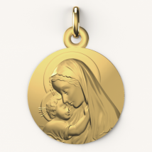 Médaille de baptême Vierge à l'Enfant Rayonnant - En Or - Laudate