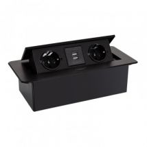 Multiple Inbouwdoos 2 F-contactdozen + 2xUSB -Zwart