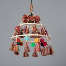 Hanglamp Hout en Katoen Pompom Cuzco -Natuurlijk