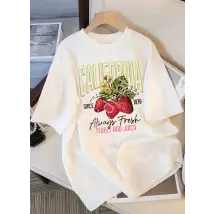 Biała koszulka damska nadruk truskawka, Strawberry na plecach California