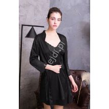 Czarny szlafrok satynowy z koszulką nocną na ramiączkach 471