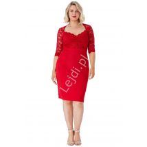 Czerwona sukienka z koronki Plus Size, Goddiva 1544